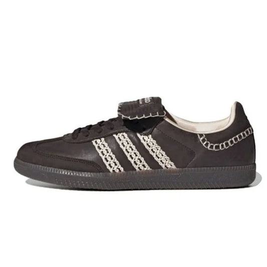 "Adidas Samba Wales Bonner Black with White Side Stripes".